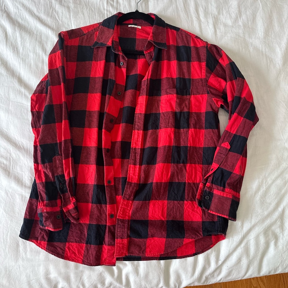 Red and Black Plaid Button-Up Shirt